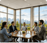 Employees learning together in a professional business setting