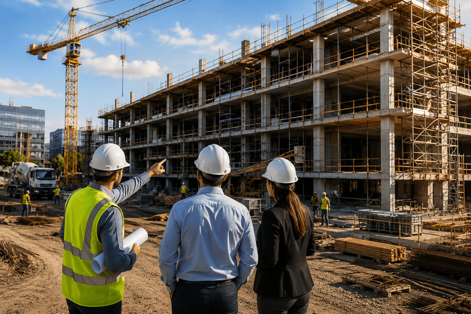 Business leaders evaluating a development site