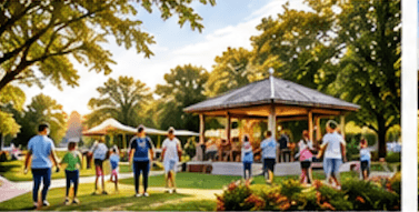 Community volunteer speaking with children outdoors