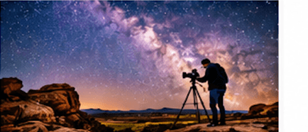 Photographer documenting a mountain lake landscape